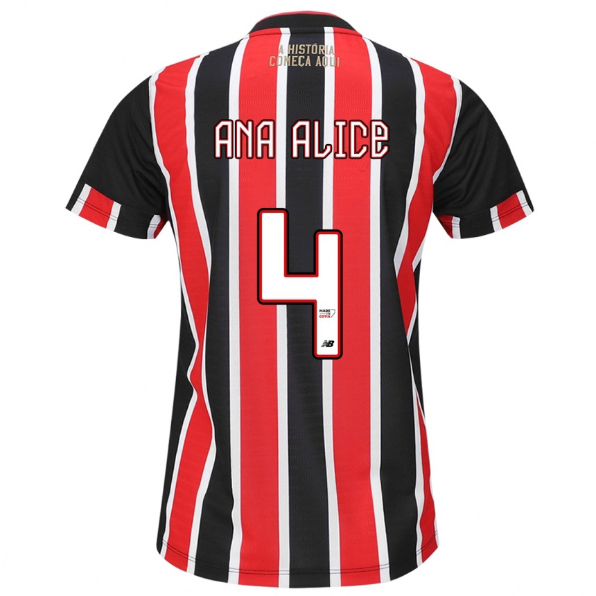 Kids Football Ana Alice Luciano Da Silva #4 Black Red White Away Jersey 2024/25 T-Shirt Uk