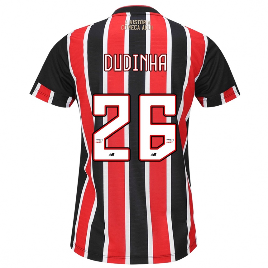 Kids Football Dudinha #26 Black Red White Away Jersey 2024/25 T-Shirt Uk