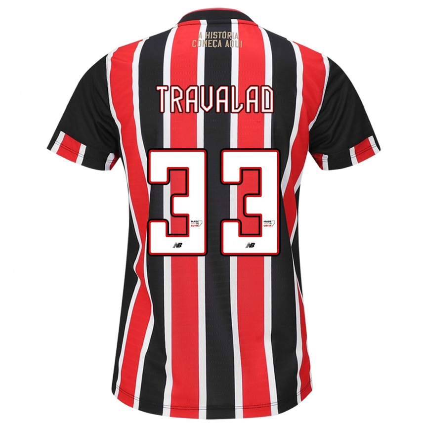 Kids Football Rafa Travalão #33 Black Red White Away Jersey 2024/25 T-Shirt Uk