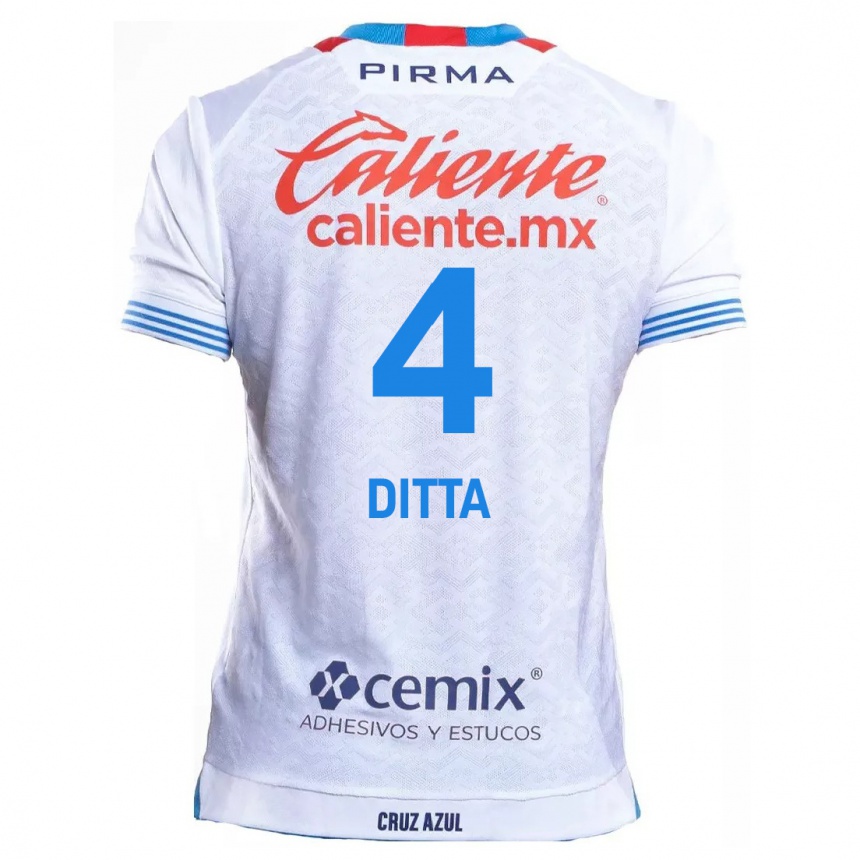 Kids Football Willer Ditta #4 White Blue Away Jersey 2024/25 T-Shirt Uk