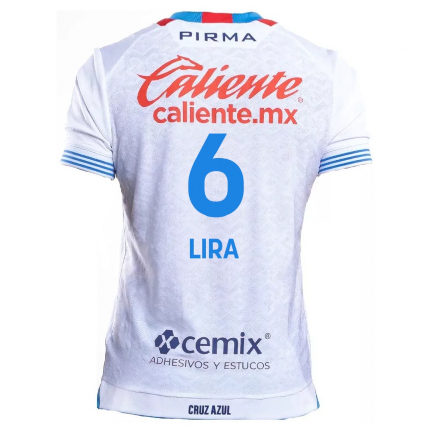 Kids Football Érik Lira #6 White Blue Away Jersey 2024/25 T-Shirt Uk