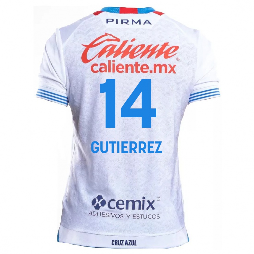 Kids Football Alexis Gutiérrez #14 White Blue Away Jersey 2024/25 T-Shirt Uk