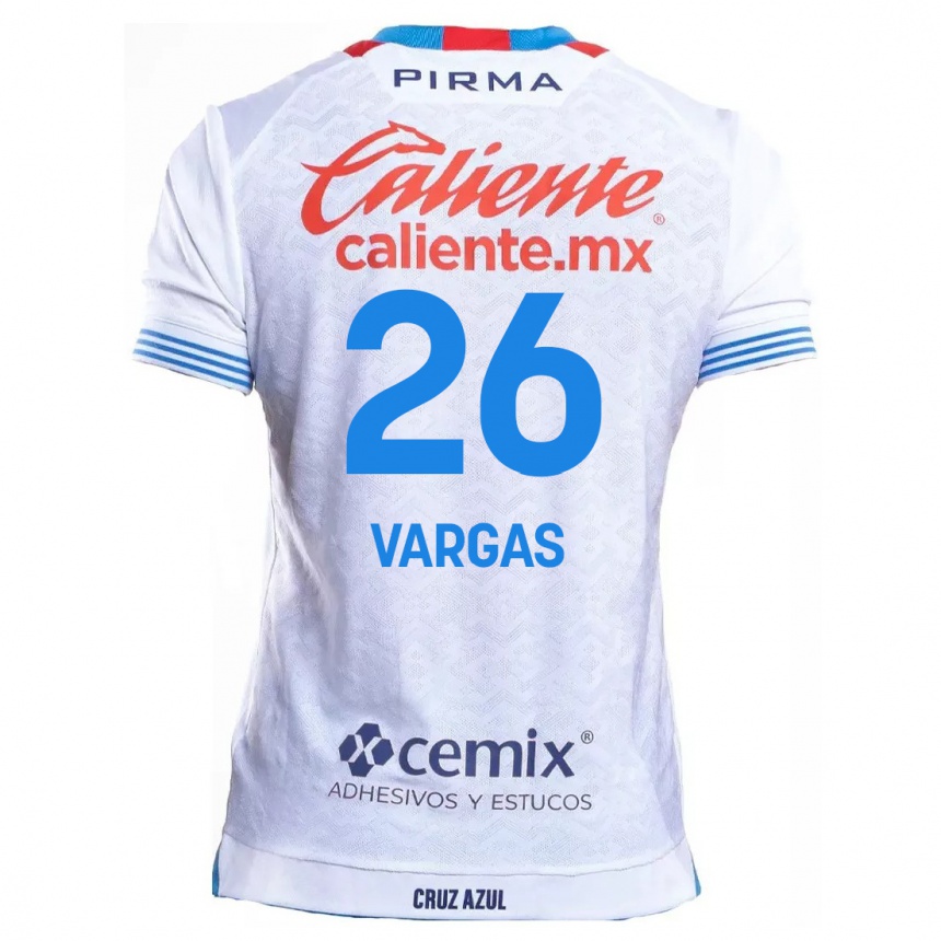 Kids Football Carlos Vargas #26 White Blue Away Jersey 2024/25 T-Shirt Uk