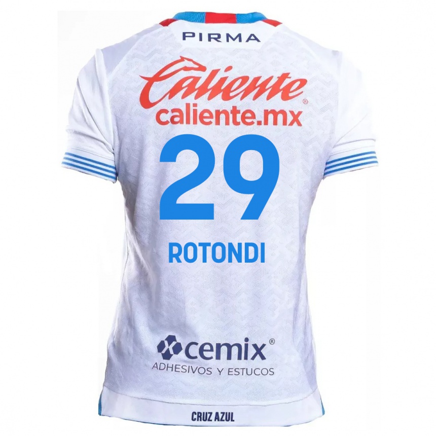 Kids Football Carlos Rotondi #29 White Blue Away Jersey 2024/25 T-Shirt Uk