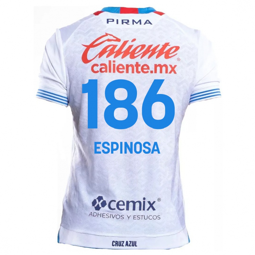 Kids Football Brandón Espinosa #186 White Blue Away Jersey 2024/25 T-Shirt Uk