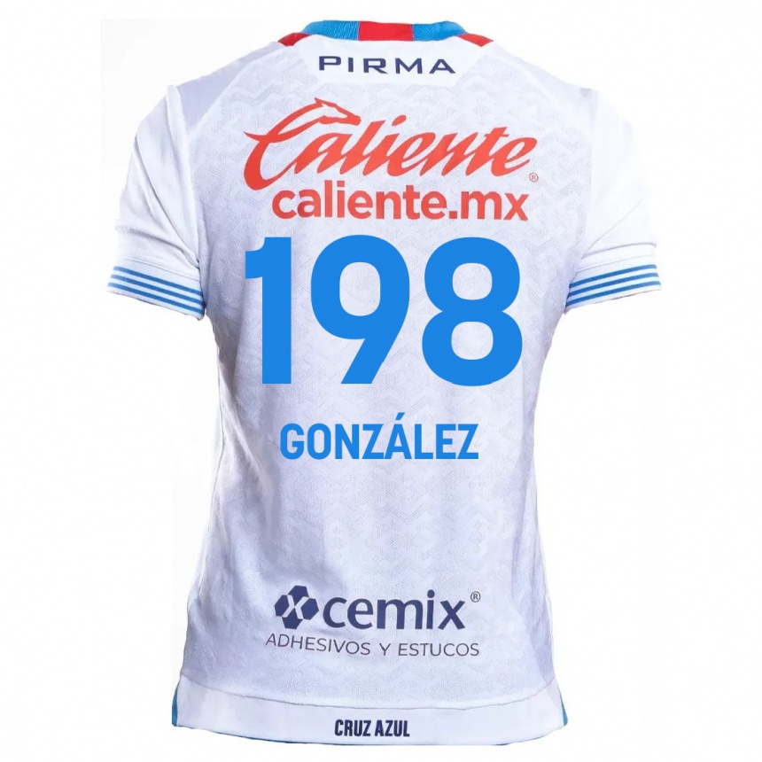 Kids Football Kenneth González #198 White Blue Away Jersey 2024/25 T-Shirt Uk