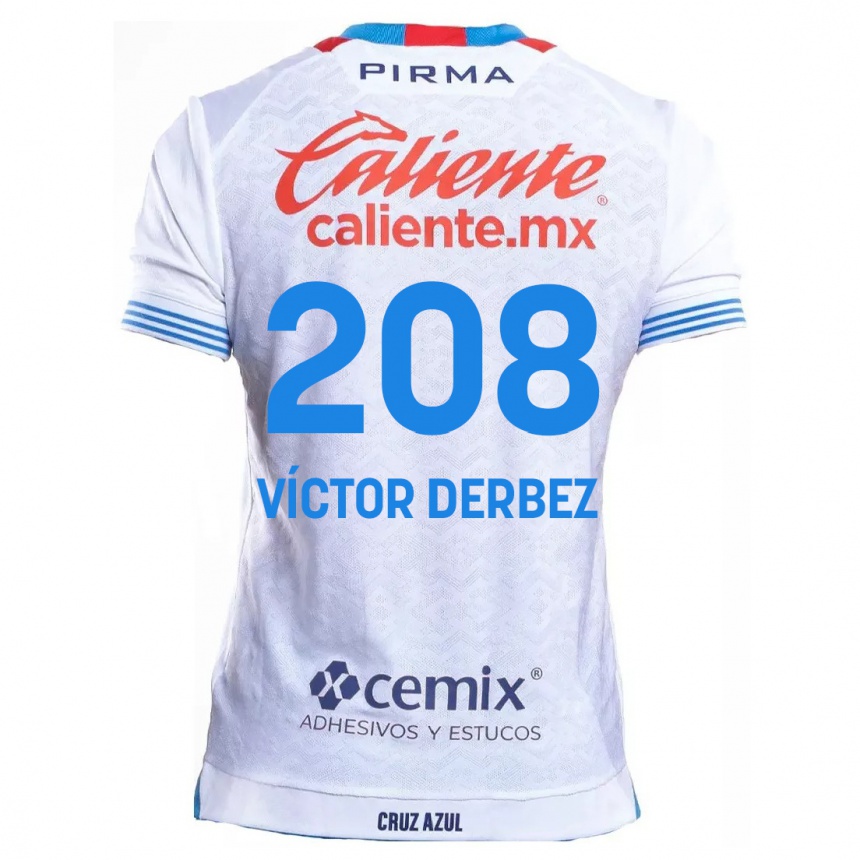 Kids Football Louis Víctor Derbez #208 White Blue Away Jersey 2024/25 T-Shirt Uk