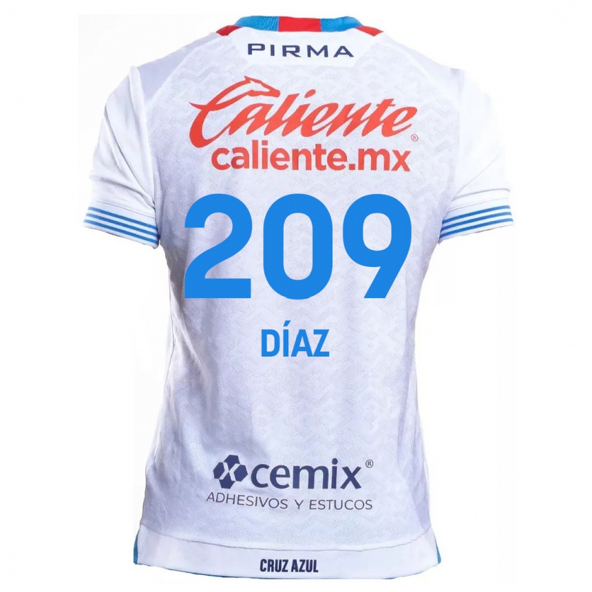 Kids Football Josué Díaz #209 White Blue Away Jersey 2024/25 T-Shirt Uk