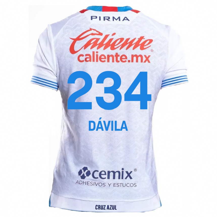 Kids Football Emilio Dávila #234 White Blue Away Jersey 2024/25 T-Shirt Uk