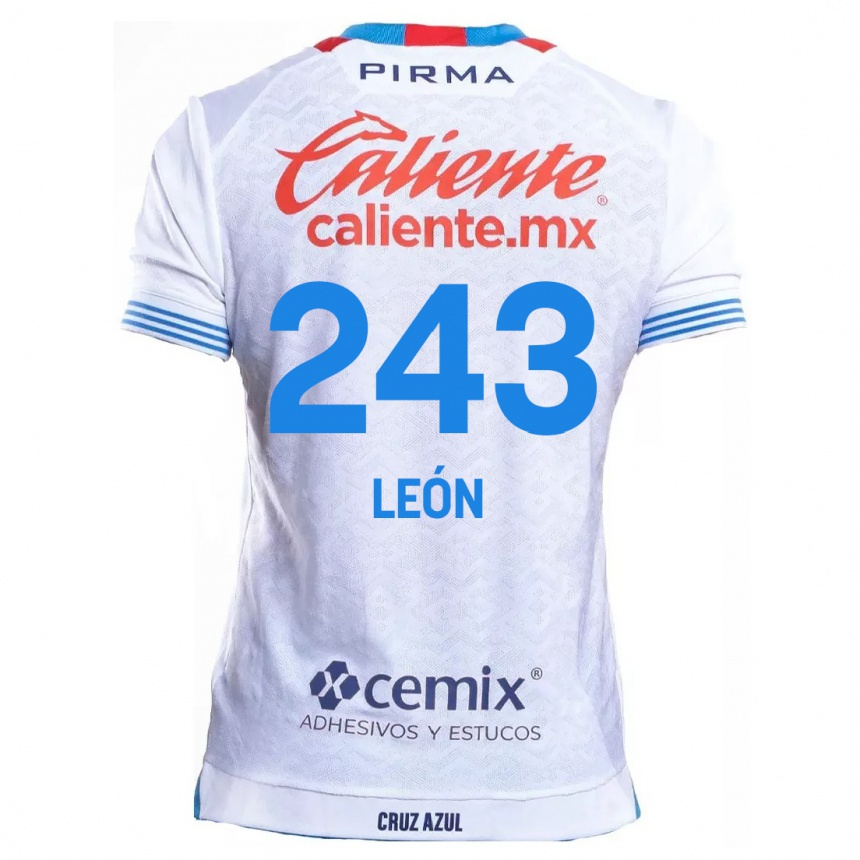 Kids Football Cristhian León #243 White Blue Away Jersey 2024/25 T-Shirt Uk