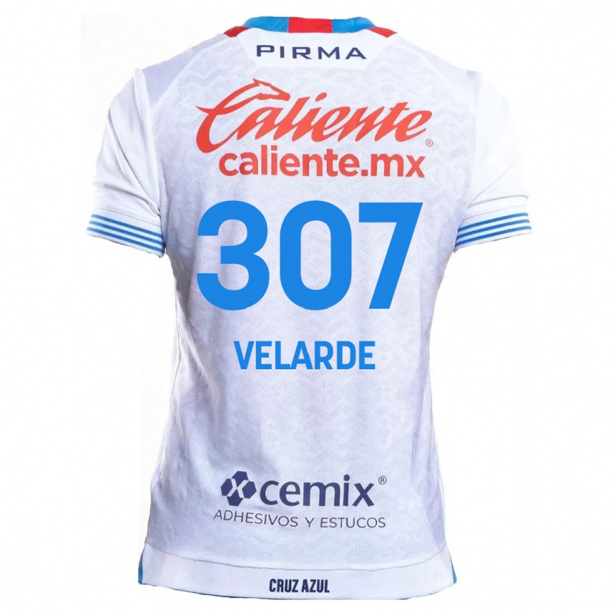 Kids Football Juan Velarde #307 White Blue Away Jersey 2024/25 T-Shirt Uk