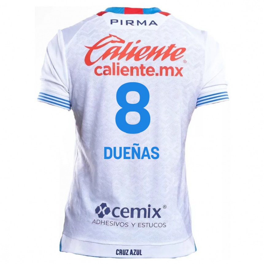 Kids Football Jesús Dueñas #8 White Blue Away Jersey 2024/25 T-Shirt Uk