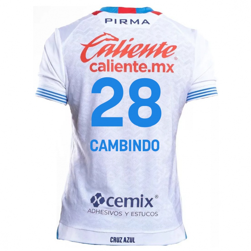 Kids Football Diber Cambindo #28 White Blue Away Jersey 2024/25 T-Shirt Uk