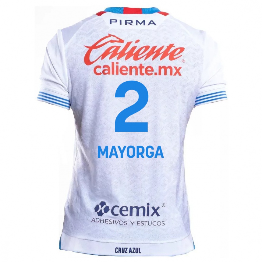 Kids Football Alejandro Mayorga #2 White Blue Away Jersey 2024/25 T-Shirt Uk