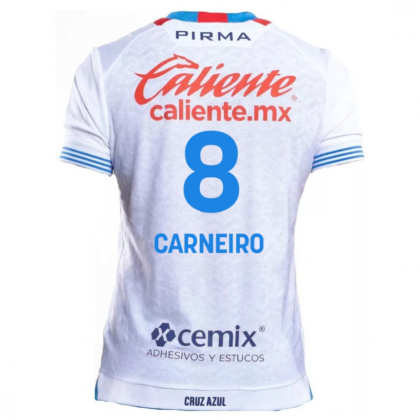 Kids Football Gonzalo Carneiro #8 White Blue Away Jersey 2024/25 T-Shirt Uk