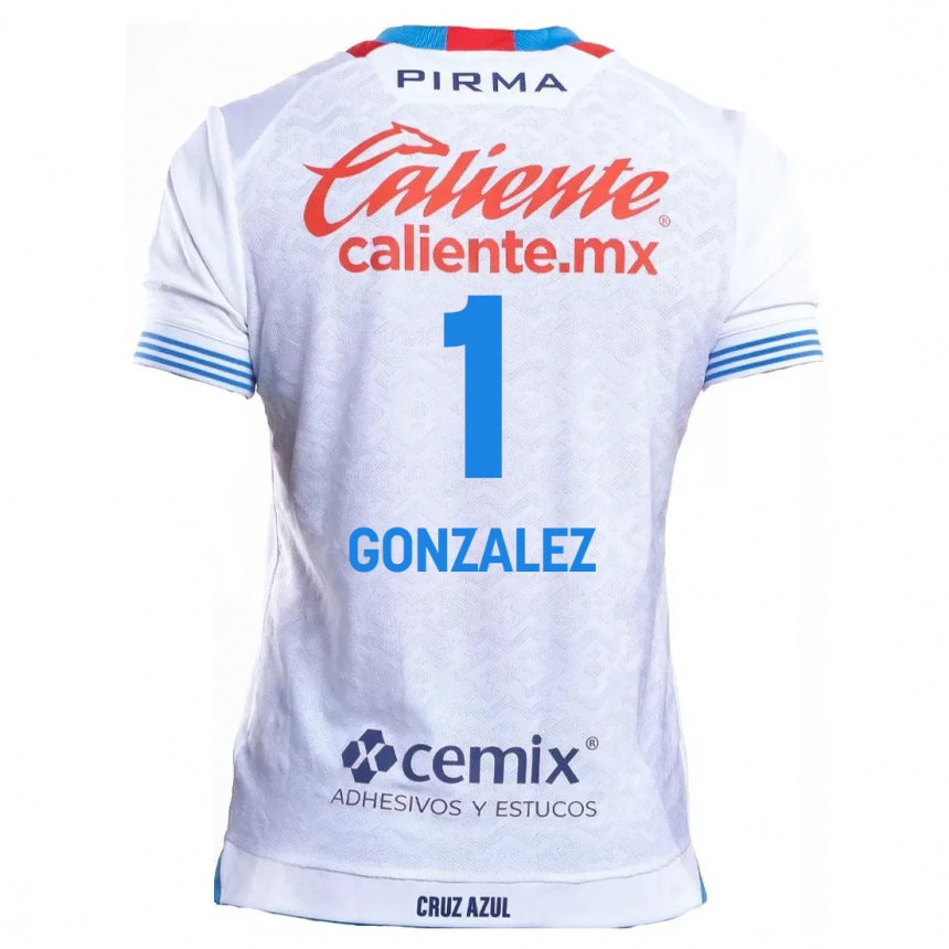 Kids Football Itzayana Gonzalez #1 White Blue Away Jersey 2024/25 T-Shirt Uk