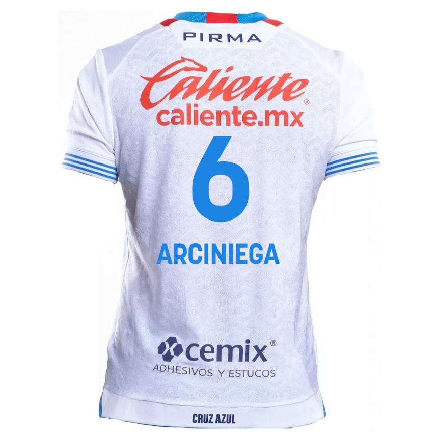 Kids Football Mirelle Arciniega #6 White Blue Away Jersey 2024/25 T-Shirt Uk