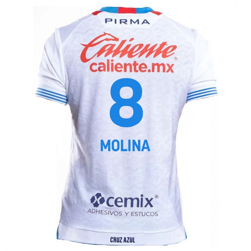 Kids Football Dalia Molina #8 White Blue Away Jersey 2024/25 T-Shirt Uk