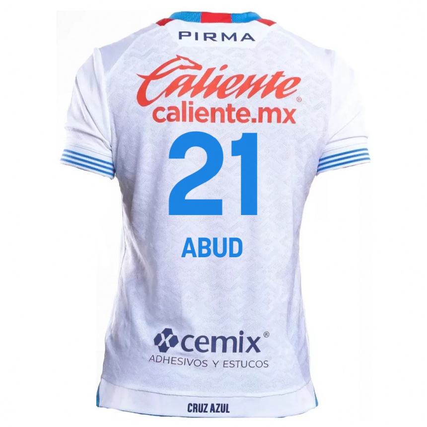 Kids Football Karime Abud #21 White Blue Away Jersey 2024/25 T-Shirt Uk