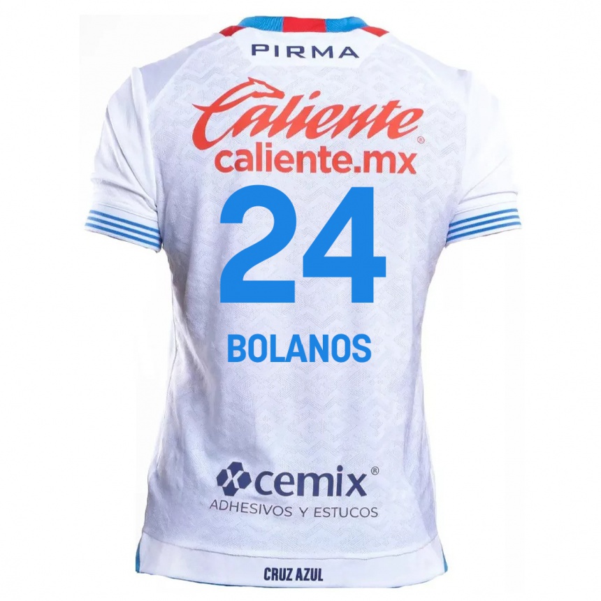 Kids Football Jatziry Bolanos #24 White Blue Away Jersey 2024/25 T-Shirt Uk