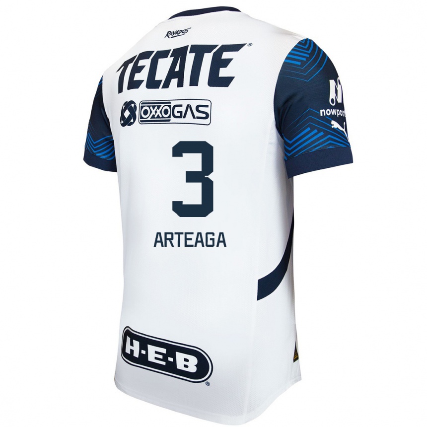 Kids Football Gerardo Arteaga #3 White Blue Away Jersey 2024/25 T-Shirt Uk