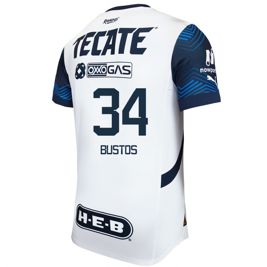 Kids Football César Bustos #34 White Blue Away Jersey 2024/25 T-Shirt Uk