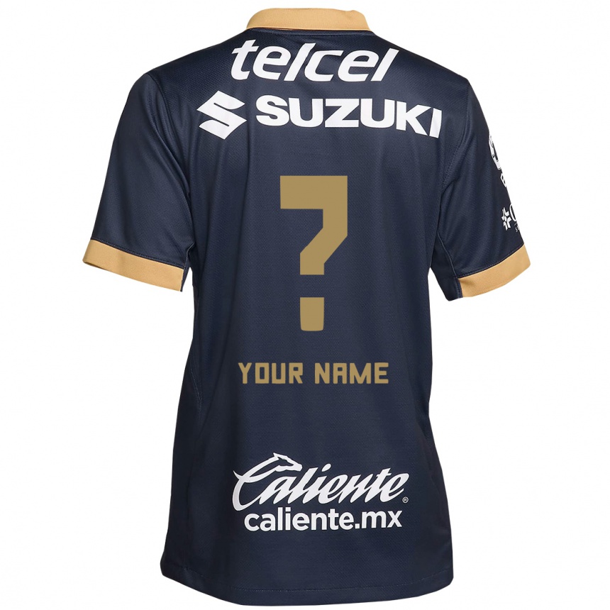 Kids Football Your Name #0 Obsidian Gold White Away Jersey 2024/25 T-Shirt Uk