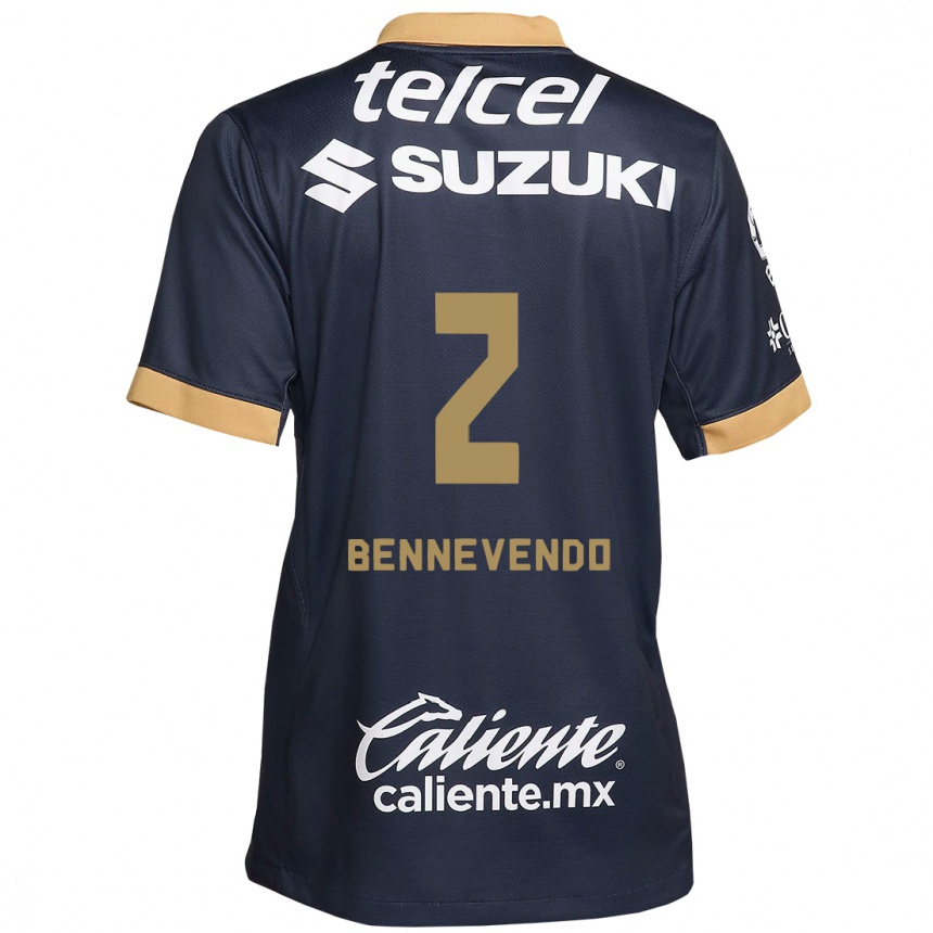 Kids Football Pablo Bennevendo #2 Obsidian Gold White Away Jersey 2024/25 T-Shirt Uk