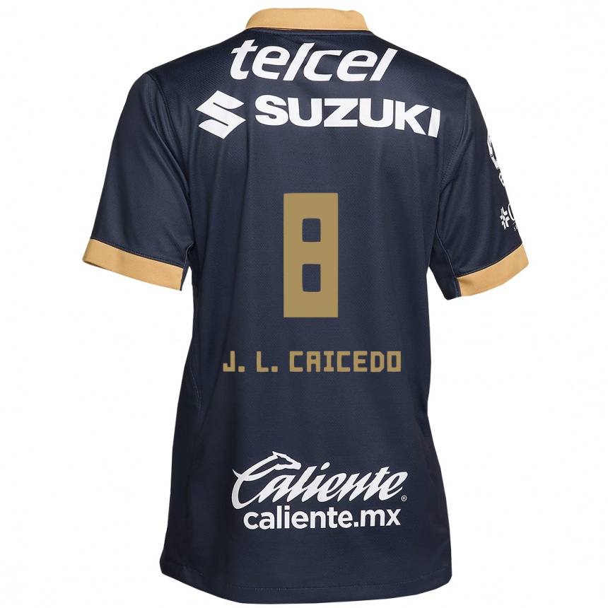 Kids Football José Caicedo #8 Obsidian Gold White Away Jersey 2024/25 T-Shirt Uk