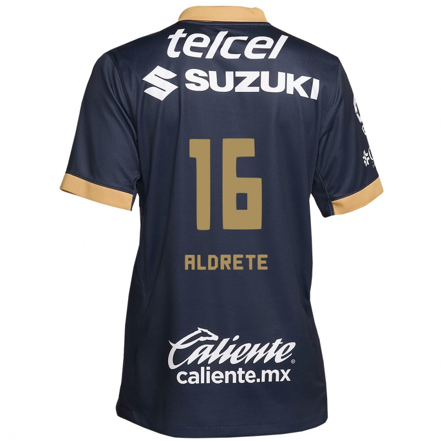 Kids Football Adrián Aldrete #16 Obsidian Gold White Away Jersey 2024/25 T-Shirt Uk