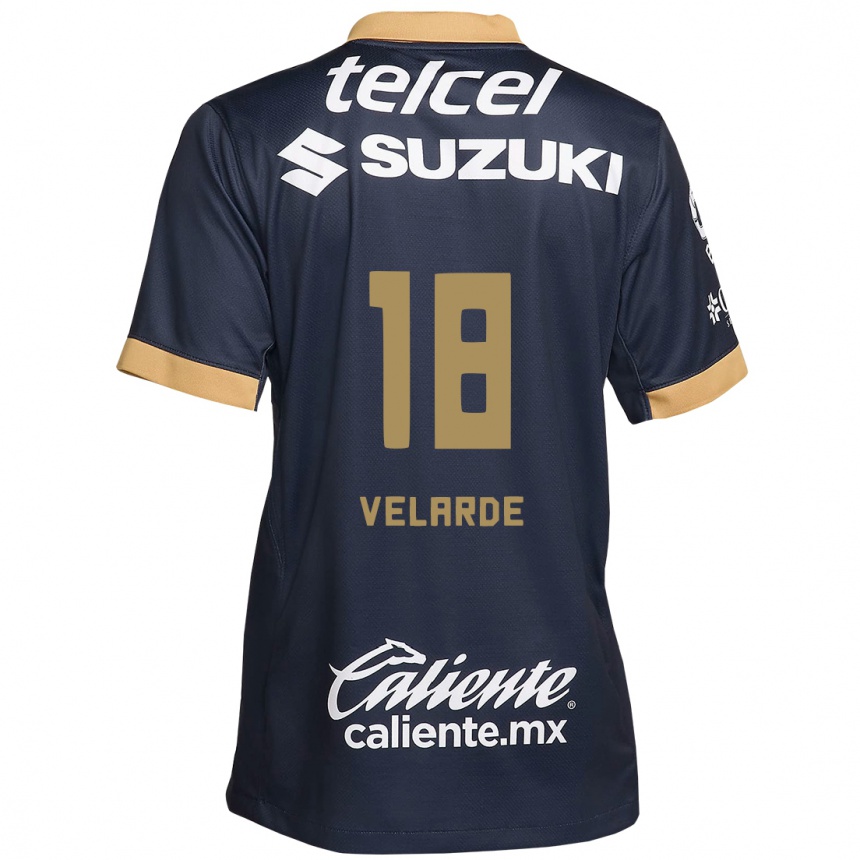 Kids Football Efrain Velarde #18 Obsidian Gold White Away Jersey 2024/25 T-Shirt Uk