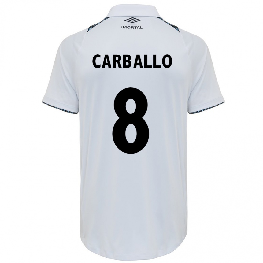 Kids Football Felipe Carballo #8 White Blue Away Jersey 2024/25 T-Shirt Uk