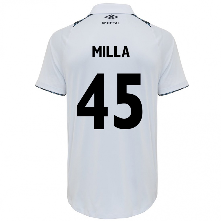 Kids Football Lucas Milla #45 White Blue Away Jersey 2024/25 T-Shirt Uk