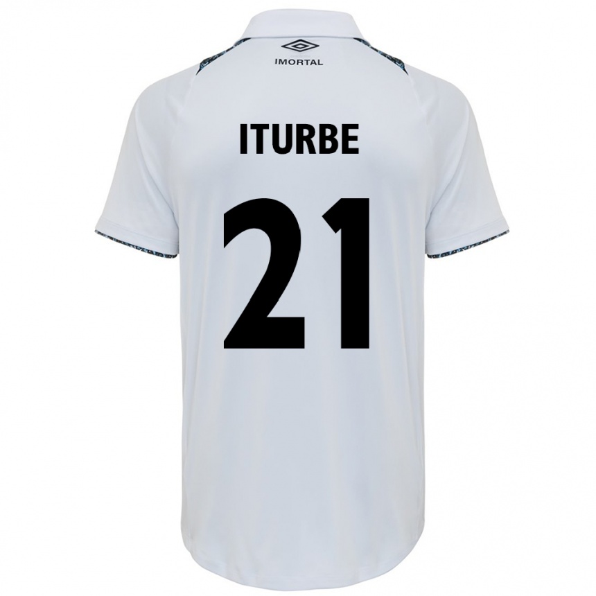 Kids Football Juan Iturbe #21 White Blue Away Jersey 2024/25 T-Shirt Uk