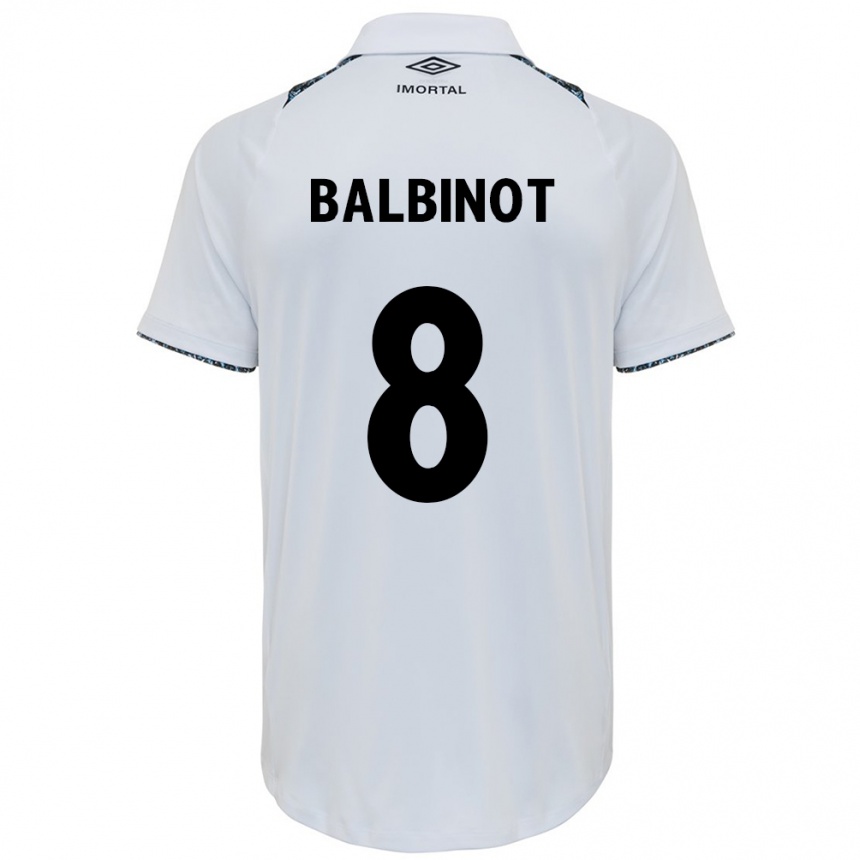 Kids Football Manu Balbinot #8 White Blue Away Jersey 2024/25 T-Shirt Uk