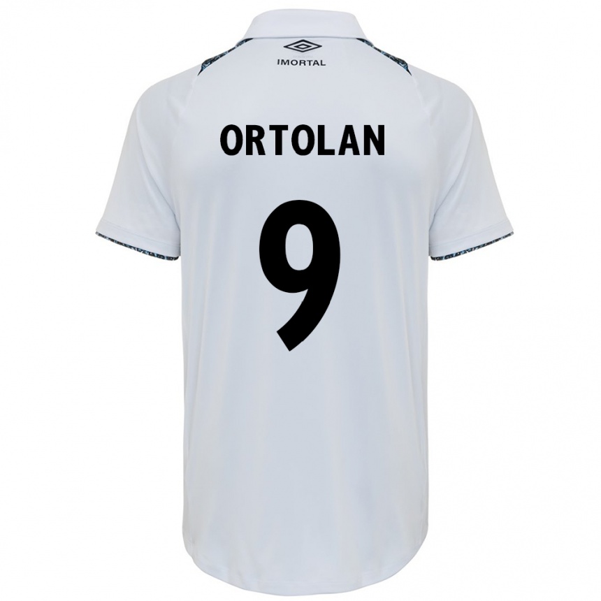 Kids Football Dani Ortolan #9 White Blue Away Jersey 2024/25 T-Shirt Uk