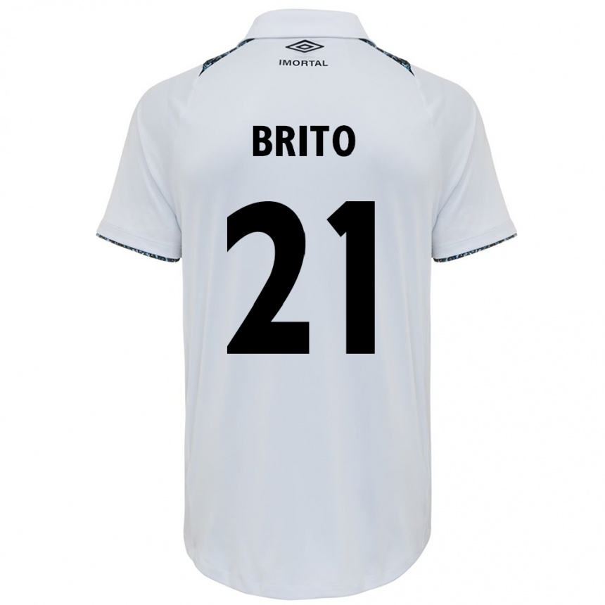 Kids Football Brito #21 White Blue Away Jersey 2024/25 T-Shirt Uk