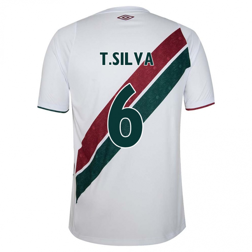 Kids Football Thiago Silva #6 White Green Maroon Away Jersey 2024/25 T-Shirt Uk