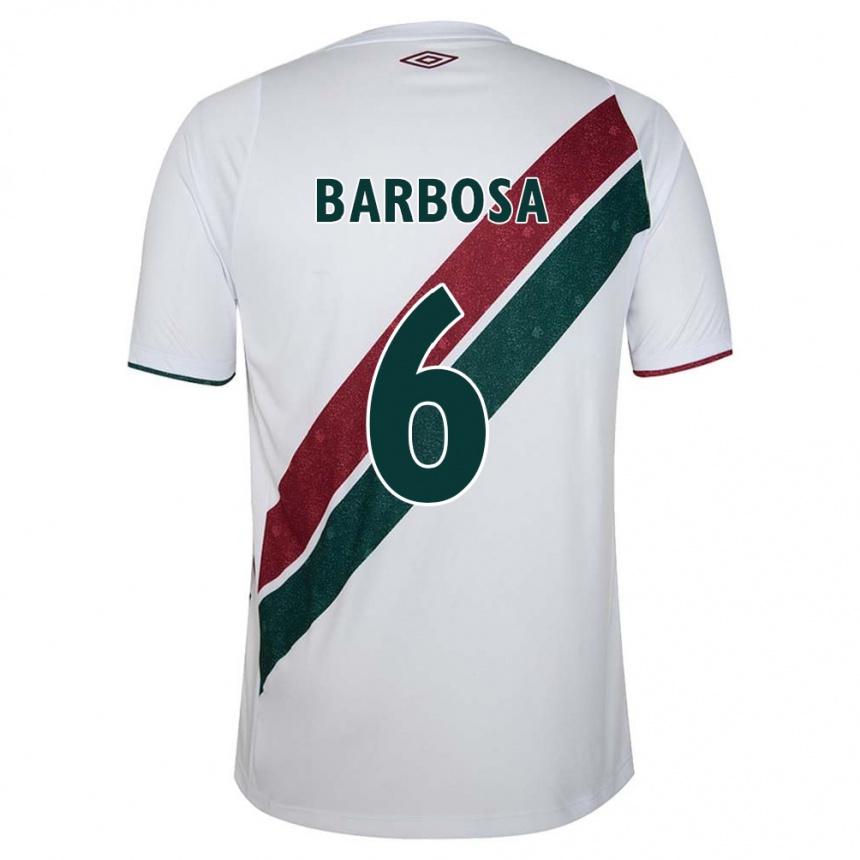 Kids Football Diogo Barbosa #6 White Green Maroon Away Jersey 2024/25 T-Shirt Uk