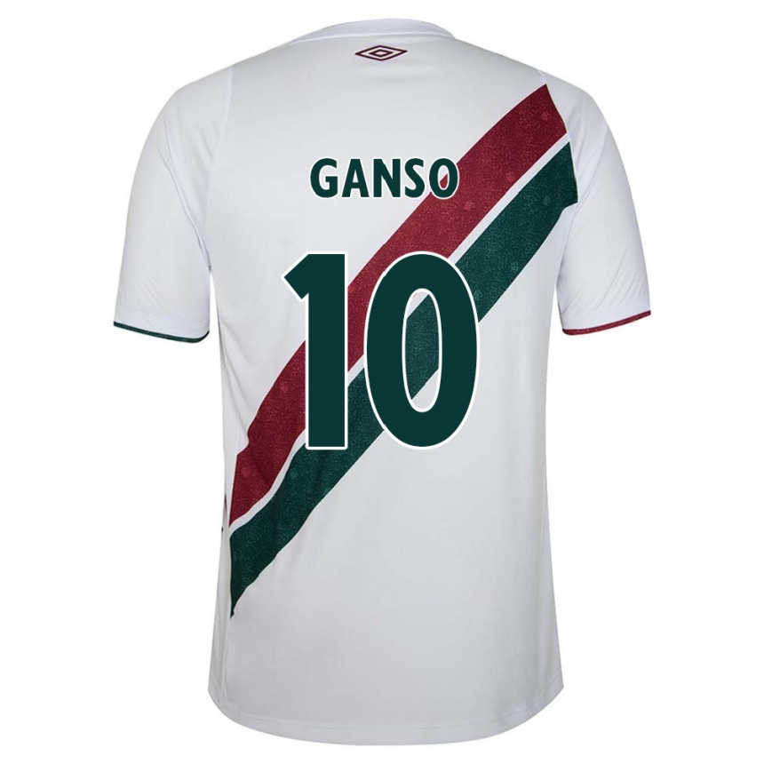 Kids Football Ganso #10 White Green Maroon Away Jersey 2024/25 T-Shirt Uk