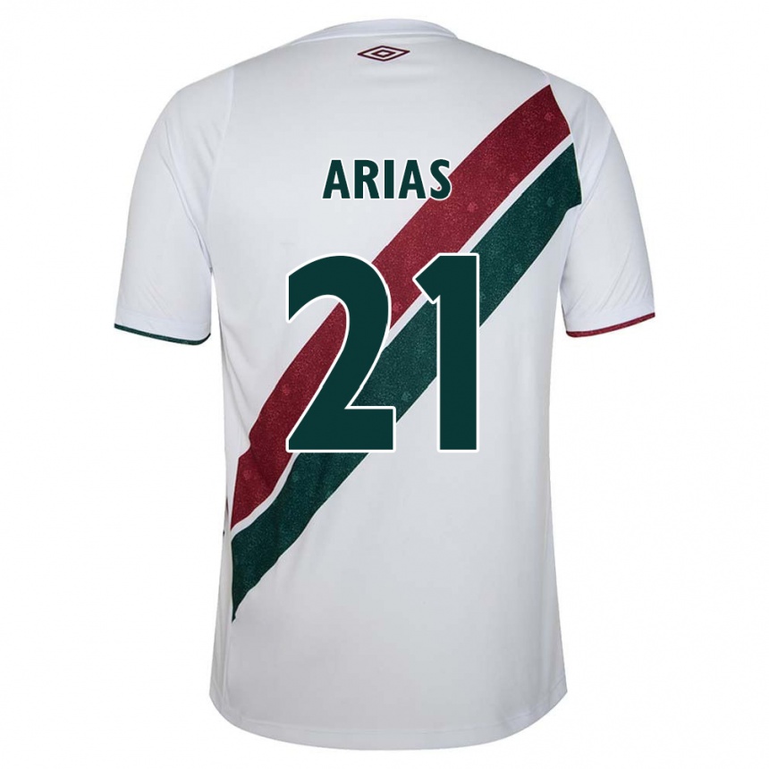 Kids Football Jhon Arias #21 White Green Maroon Away Jersey 2024/25 T-Shirt Uk