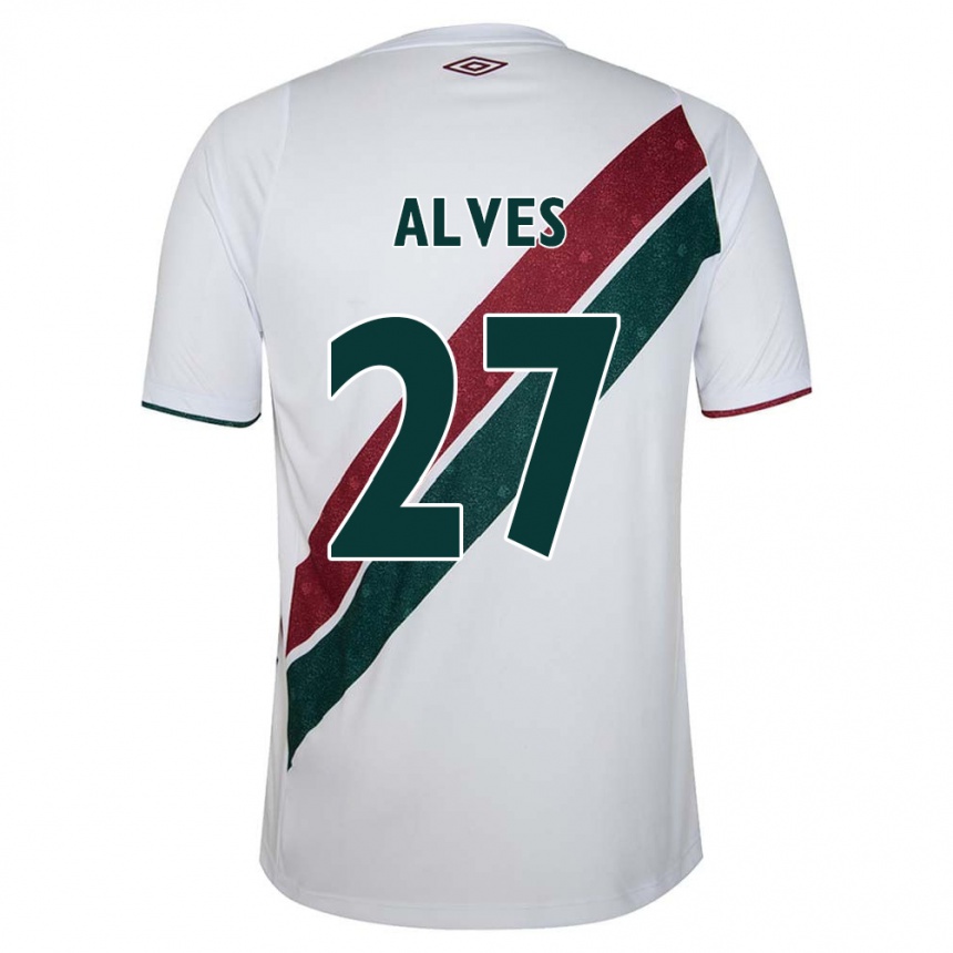 Kids Football Felipe Alves #27 White Green Maroon Away Jersey 2024/25 T-Shirt Uk