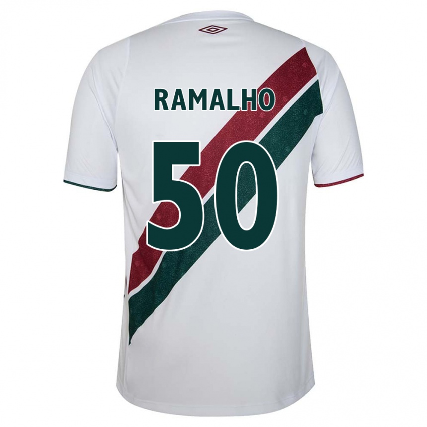 Kids Football Gustavo Ramalho #50 White Green Maroon Away Jersey 2024/25 T-Shirt Uk