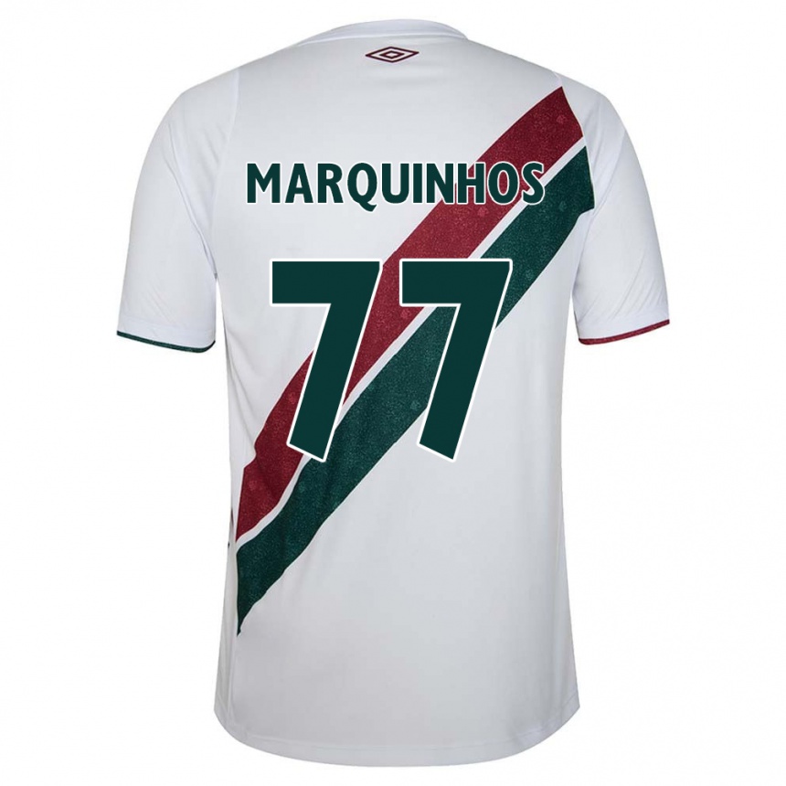 Kids Football Marquinhos #77 White Green Maroon Away Jersey 2024/25 T-Shirt Uk