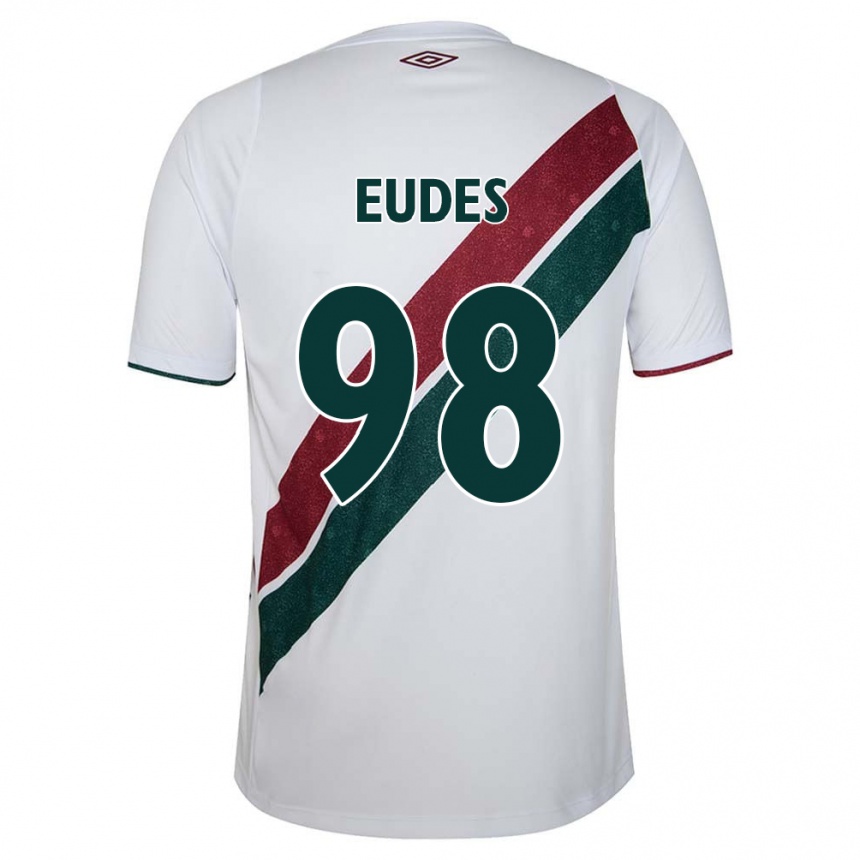 Kids Football Vitor Eudes #98 White Green Maroon Away Jersey 2024/25 T-Shirt Uk