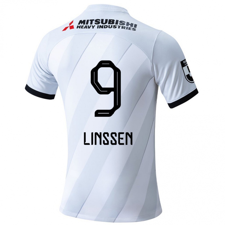 Kids Football Bryan Linssen #9 White Grey Away Jersey 2024/25 T-Shirt Uk