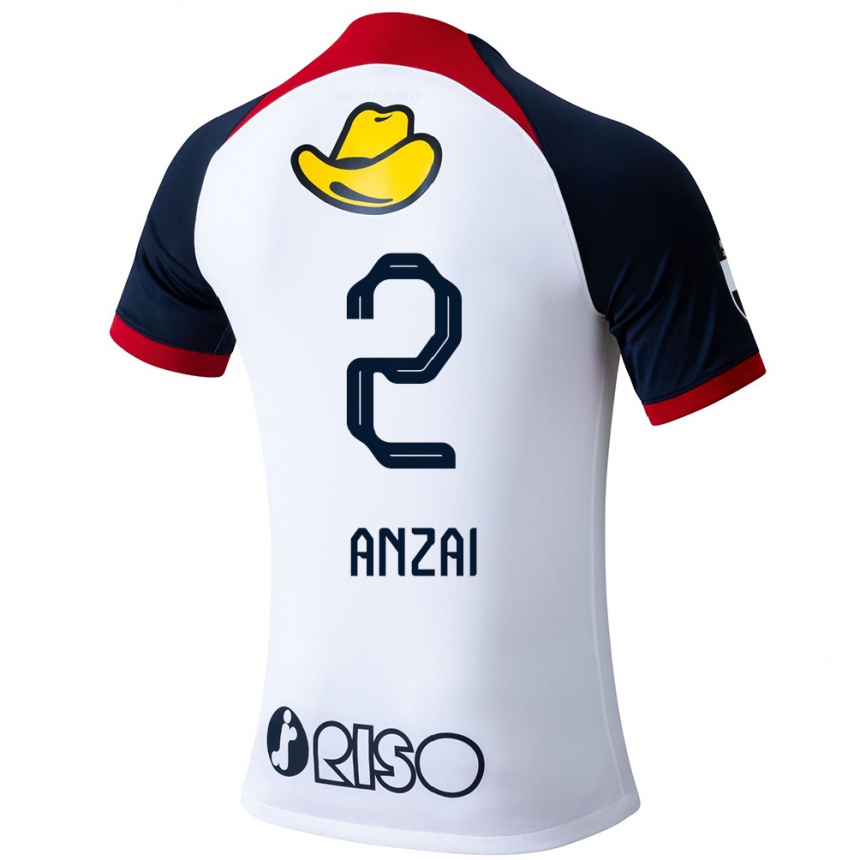 Kids Football Koki Anzai #2 White Blue Red Away Jersey 2024/25 T-Shirt Uk