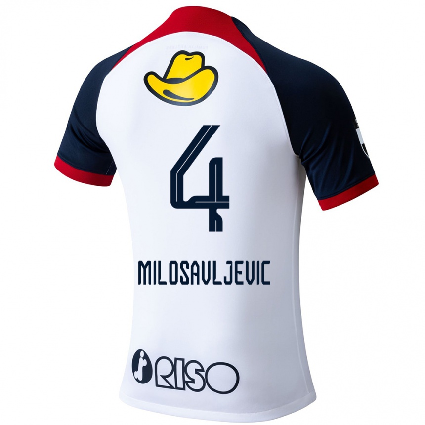 Kids Football Radomir Milosavljevic #4 White Blue Red Away Jersey 2024/25 T-Shirt Uk