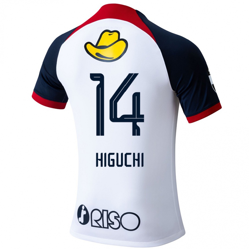 Kids Football Yuta Higuchi #14 White Blue Red Away Jersey 2024/25 T-Shirt Uk