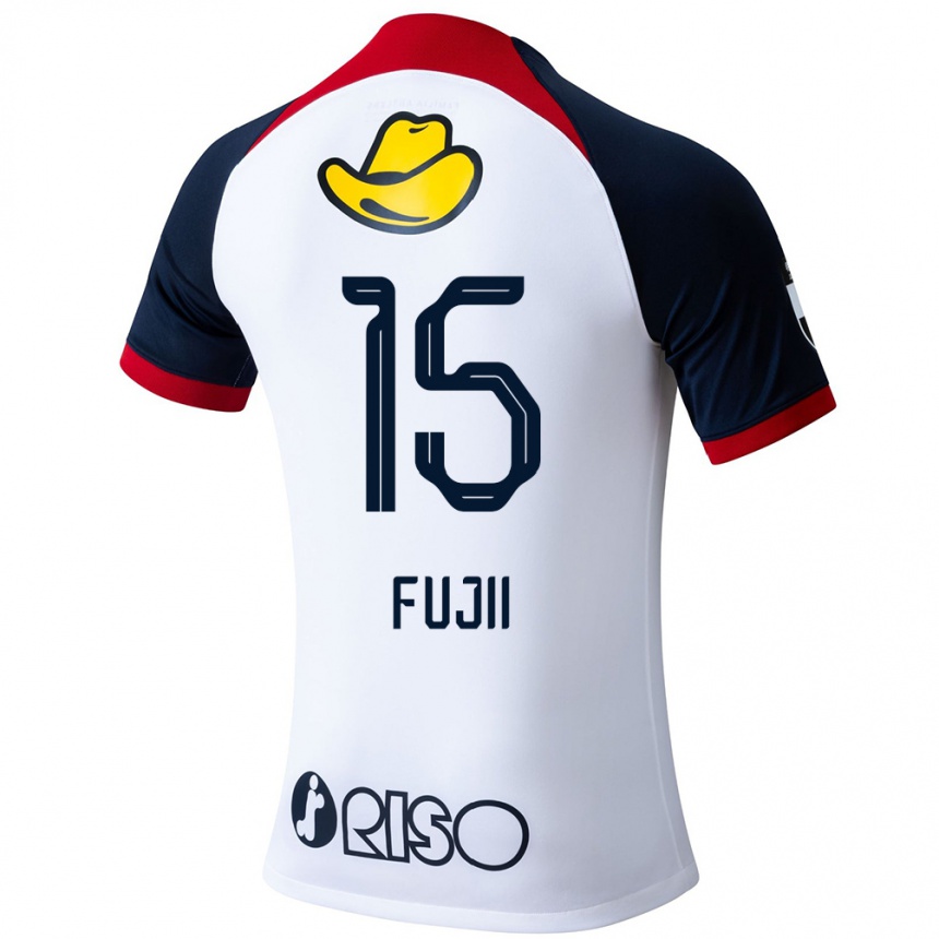 Kids Football Tomoya Fujii #15 White Blue Red Away Jersey 2024/25 T-Shirt Uk